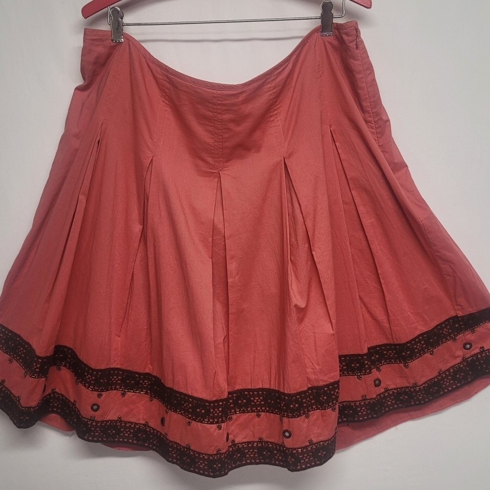 Apt. 9 Coral Full Skirt 100% Cotton Pleated Lace Embellished